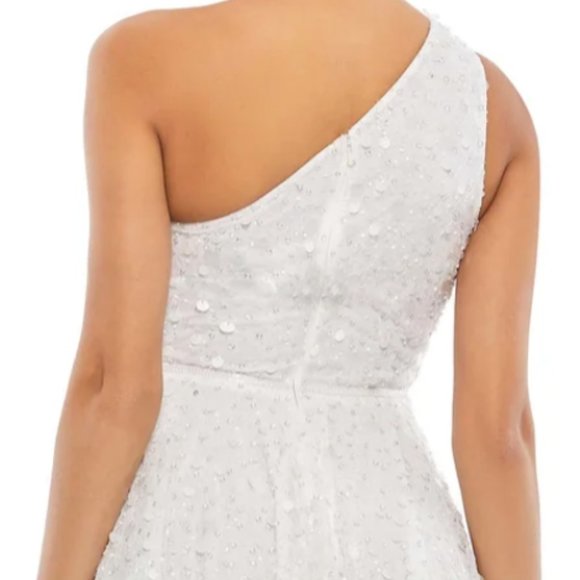 MAC DUGGAL EMBELLISHED ONE SHOULDER SEQUIN HIGH LOW WHITE GOWN SZ 2 - Picture 5 of 8